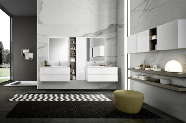 Mobile da Bagno sospeso doppio in laccato bianco lucido Lime 0 Comp 014 di Azzurra