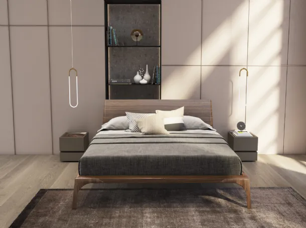 Letto in legno impiallacciato Noce Canaletto Relevè di Presotto