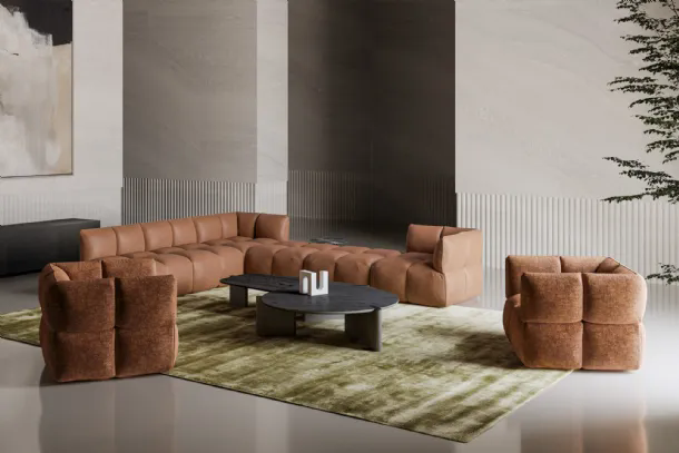 Divano angolare in pelle Brik di Bonaldo