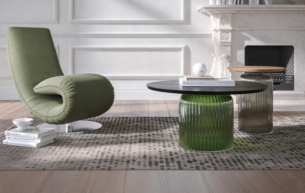 Tavolino Soffio Èlite in vetro con top in legno di Tonin Casa