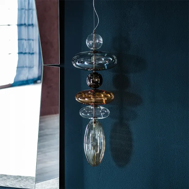 Lampada a sospensione Baban in vetro borosilicato trasparente, fumé e arancione di Cattelan Italia