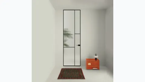 Porta per interni a filo muro Sherazade Swing Plain Patchwork in vetro con telaio in alluminio di Glas Italia