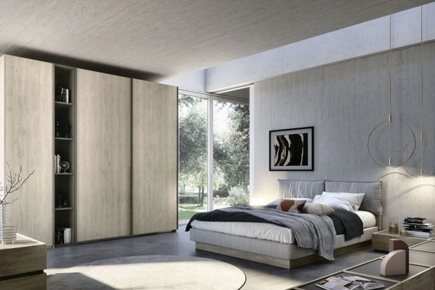 Armadio con 2 ante scorrevoli e un modulo laterale battente Quadro Steel Plan 90 di S75