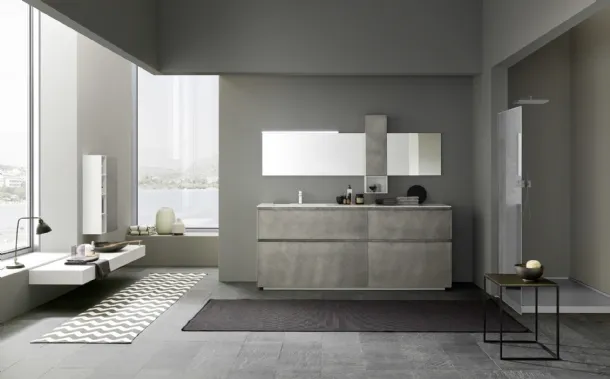 Mobile da Bagno sospeso M2 System C205 in laccato Metal Titanio di Baxar