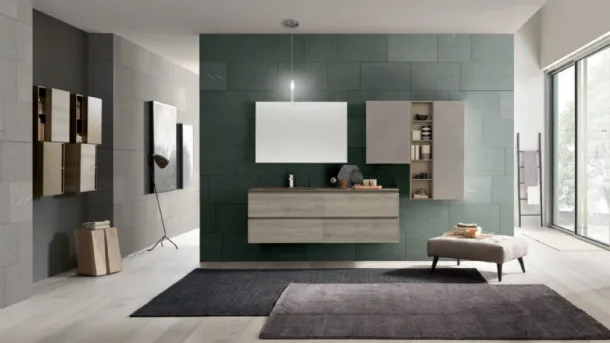 Mobile da Bagno sospeso M2 System C220 in melaminico Rovere Dogato Grigio di Baxar