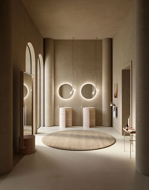 Lavabo Freestanding Des Evolution Caramel 01 in Resina Stone Travertino di Cerasa