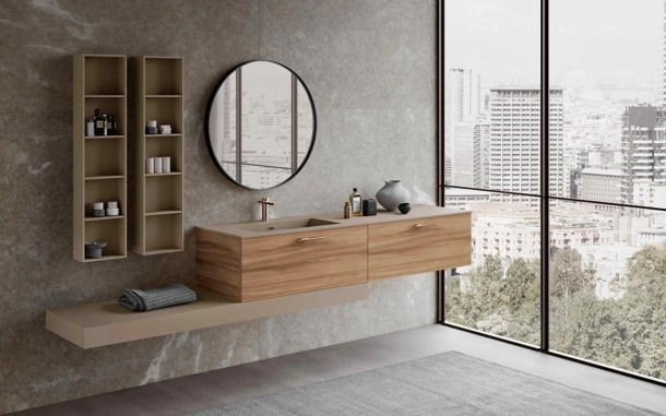 Mobile da Bagno sospeso Lime 0 Club 035 in HPL Unicolor Noce Sinfonia di Azzurra