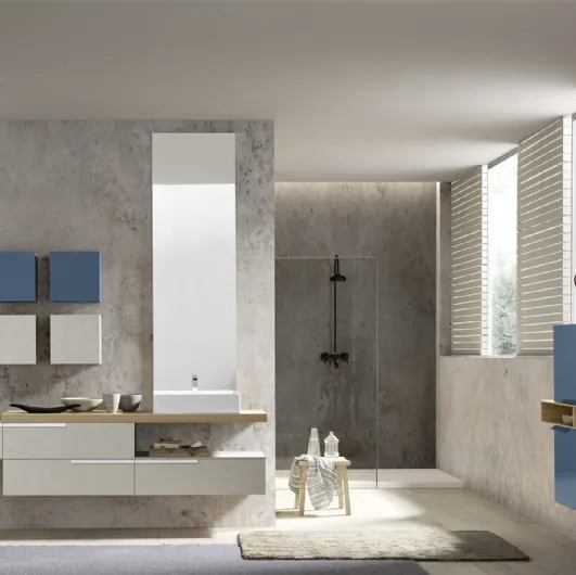 Mobile da Bagno sospeso in melaminico e laccato con top in HPL Lime 0 Comp 002 di Azzurra