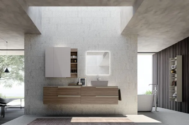 Mobile da Bagno sospeso in melaminico effetto Noce Canaletto Lime 0 Comp 013 di Azzurra