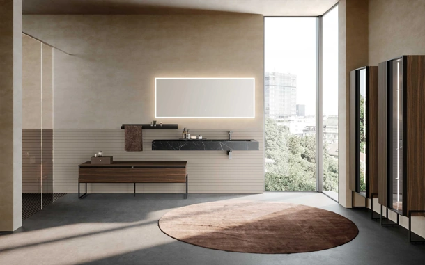 Mobile da Bagno a terra Lime 1-0 Nest 124 in Dekorativo 3D Eucalipto e Gres di Azzurra