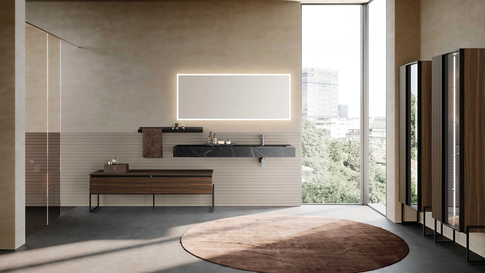 Mobile da Bagno a terra Lime 1-0 Nest 124 in Dekorativo 3D Eucalipto e Gres di Azzurra