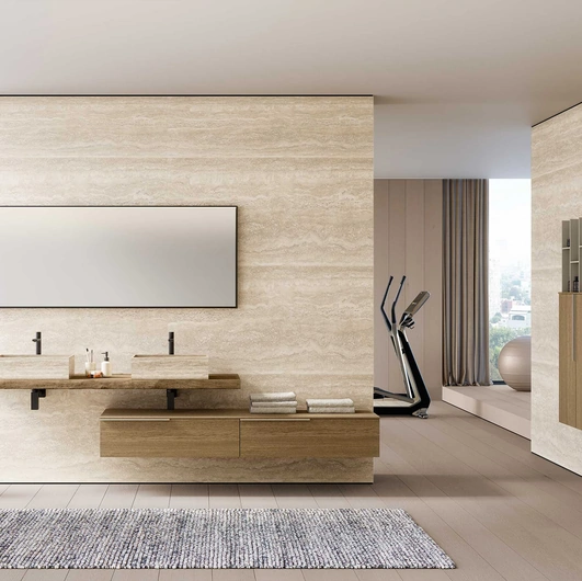 Mobile da Bagno Lime 1-0 Tratto 134 in Rovere Sabbia con lavabo in Gres Travertino di Azzurra