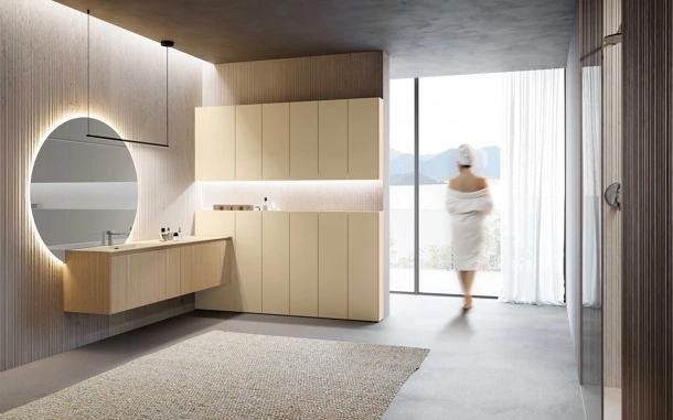 Mobile da Bagno Lime 2-0 225 in Dekorativo 3D Rigatino Naturale e laccato Canyon opaco di Azzurra