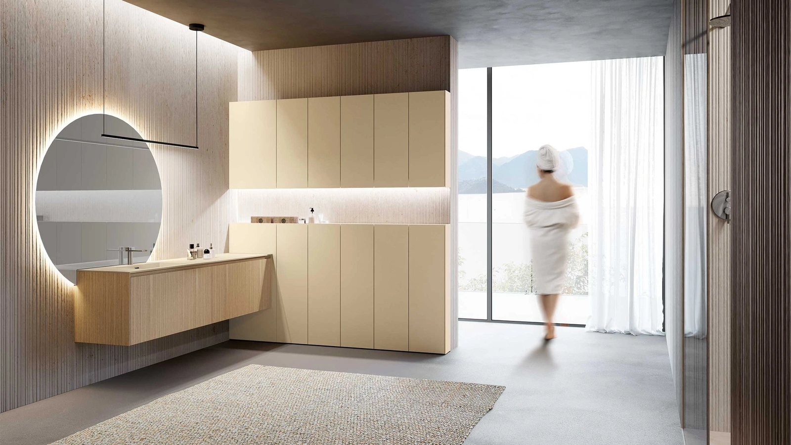 Mobile da Bagno Lime 2-0 225 in Dekorativo 3D Rigatino Naturale e laccato Canyon opaco di Azzurra