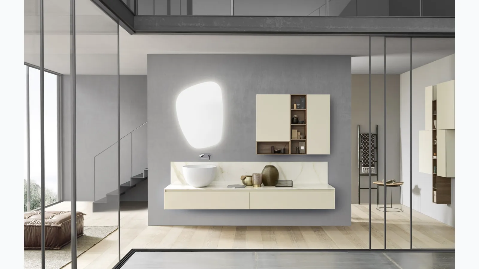 Mobile da Bagno sospeso Lime 2 0 Comp 202 in laccato lucido con top in gres di Azzurra