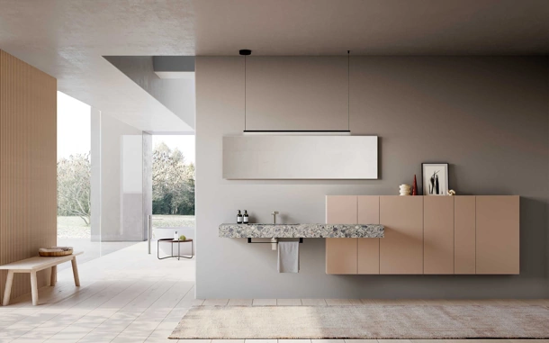 Mobile da Bagno Lime 3-0 302 in laccato Rosa retrò e HPL Unicolor Cepp Stone di Azzurra