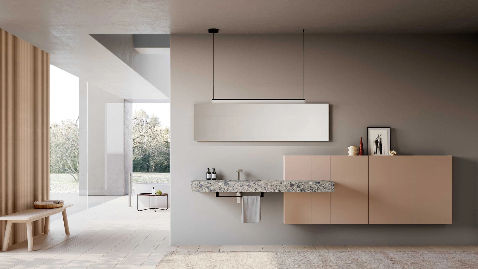 Mobile da Bagno Lime 3-0 302 in laccato Rosa retrò e HPL Unicolor Cepp Stone di Azzurra