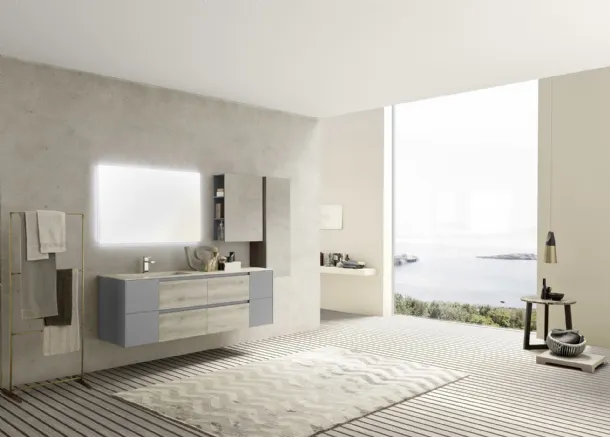 Mobile da Bagno sospeso M2 System C210 in melaminico Rovere Dogato Grigio e laccato Grigio Lavagna di Baxar