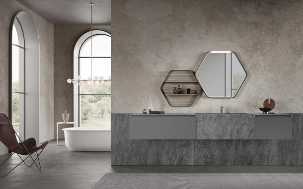Mobile da Bagno sospeso M3 System 313 in laccato e gres di Baxar
