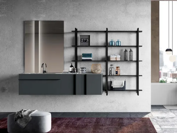 Mobile da Bagno Sidéro 07 in laccato opaco grigio antracite di Birex