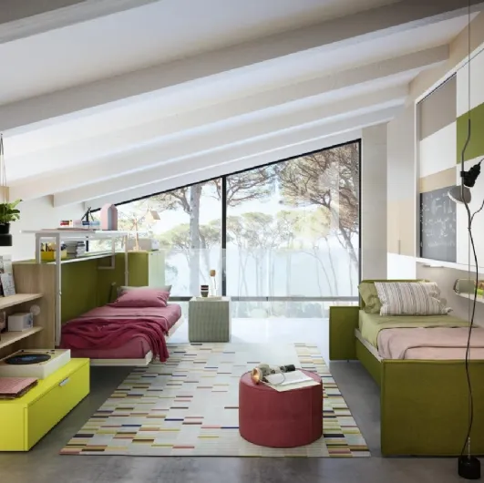 Cameretta di design Young 10 con sistema Cabrio In e Kali Ponte Sofa di Clei