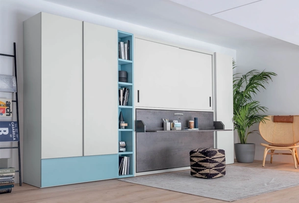 Letto singolo a scomparsa chiuso con scrivania integrata in laccato opaco Hiro Armadio di Clever