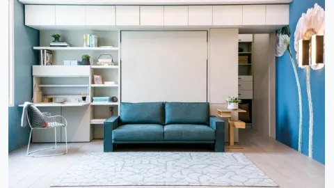 Letto a scomparsa chiuso Living 22 con divano lineare integrato Penelope 2 Sofa Next di Clei