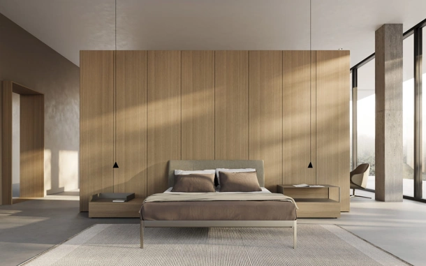 Letto in alluminio con testiera in tessuto AluAlu Bed di Kristalia