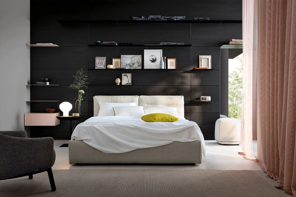 Letto imbottito Bombosoft con contenitore di Kristalia