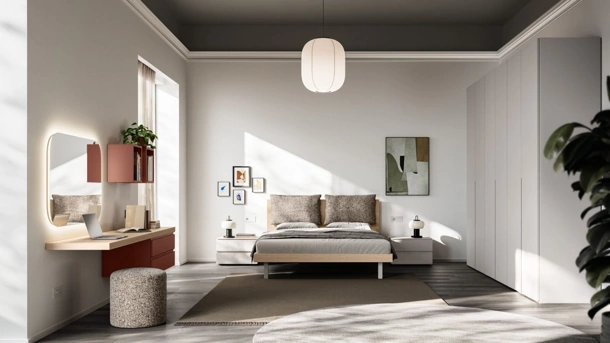 Letto Cremi Night 01 in finitura effetto legno con cuscini imbottiti di Orme