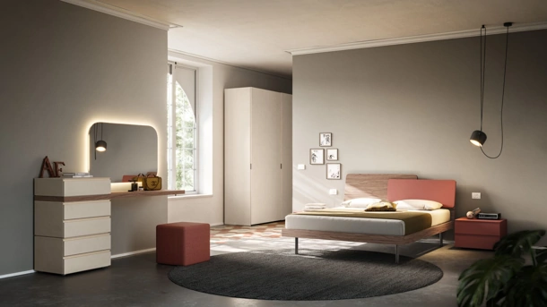 Letto matrimoniale Loli Night 19 in materico Noce e Mattone di Orme