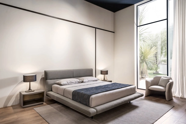 Letto Sharon in tessuto di lino di Cantori