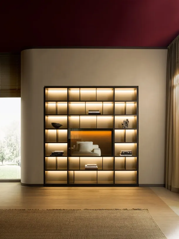 Libreria a muro componibile in laccato opaco con schienali in specchio bronzato 505 UP SYSTEM 10 di Molteni & C