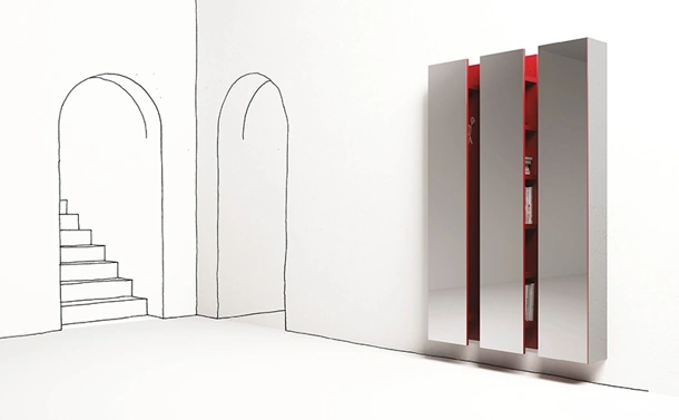 Libreria con frontale a specchio Ambrogio di Minotti Italia