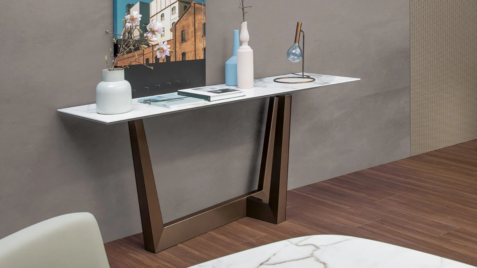 Mobile ingresso Art Consolle con top in ceramica e base in metallo di Bonaldo