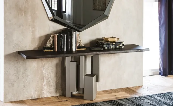 Consolle con base in acciaio e piano in legno massello Skyline di Cattelan Italia