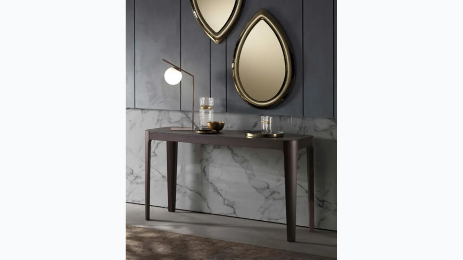 Mobile ingresso Consolle con top in ceramica e base in legno di Frassino Cross di Riflessi