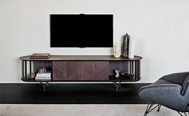 Mobile Porta Tv in legno Noce Canaletto con inserti in metallo Costes di Cattelan Italia