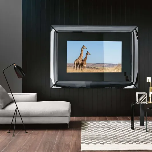 Mobile Specchio Porta Tv con cornice in vetro color titanio Caadre di Fiam