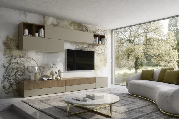 Parete Attrezzata Supreme in finitura noce e creta Ingrid Noce 03 di S75