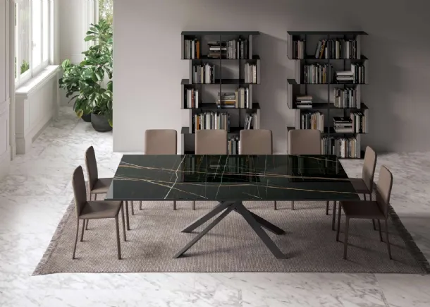 Tavolo allungabile 4x4 in Marble Glass di Ozzio