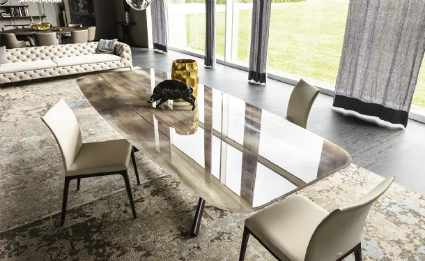 Tavolo con base in acciaio e piano in cristallo stampato Planer Crystalart di Cattelan Italia