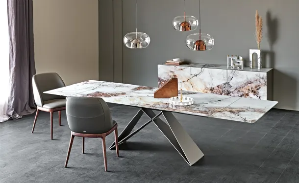 Tavolo allungabile in cristallo stampato Premier Crystalart Drive di Cattelan Italia