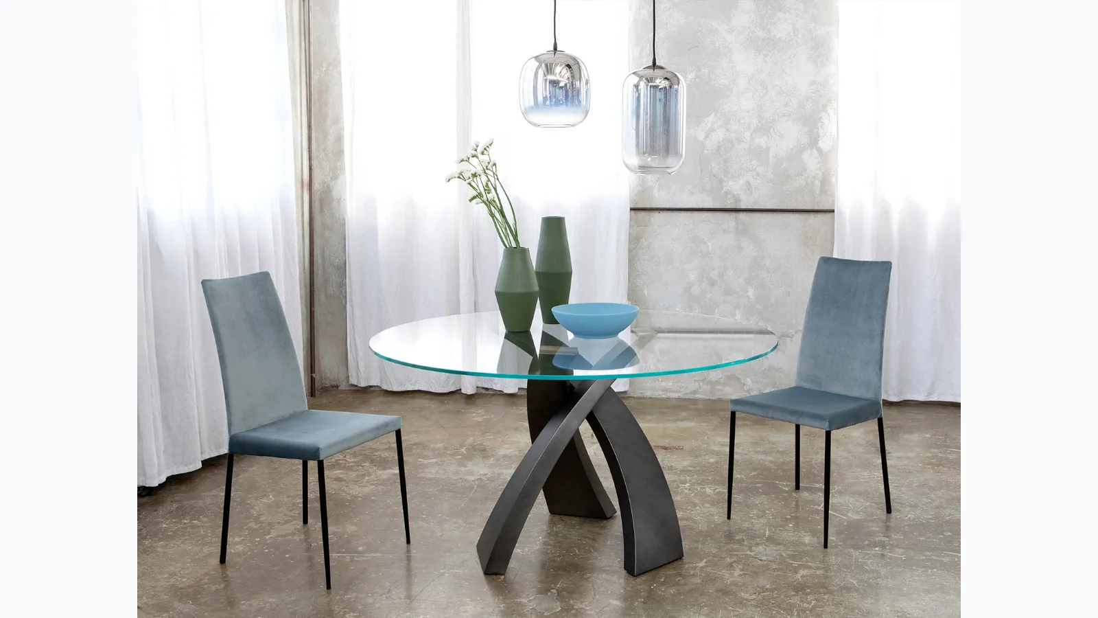 Tavolo rotondo Eliseo Brushed con top in vetro di Tonin Casa