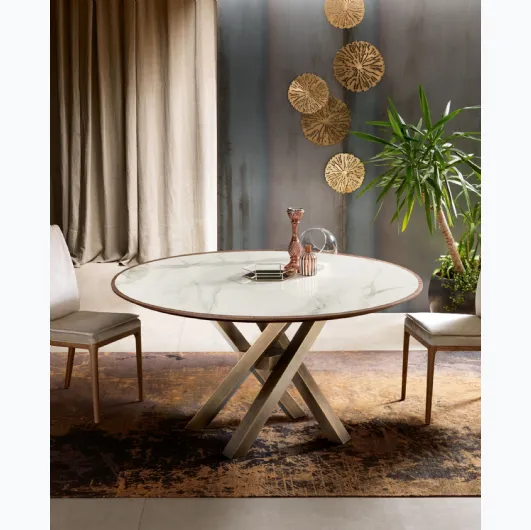 Tavolo rotondo Shangai in legno e ceramica di Riflessi