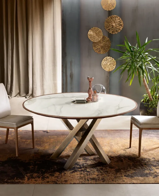 Tavolo rotondo Shangai in legno e ceramica di Riflessi