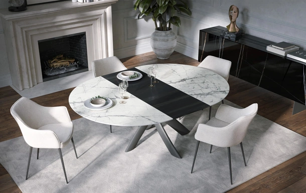 Tavolo allungabile Style Round Ext in ceramica con allunga in legno di Tonin Casa