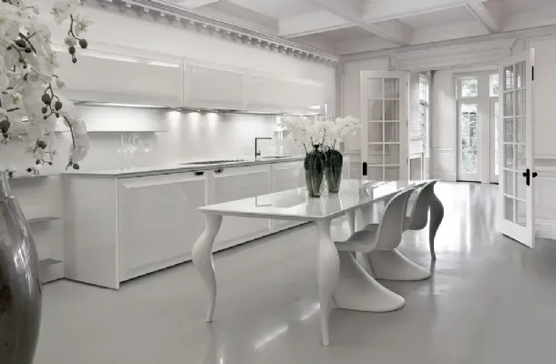 Cucina Classica lineare in laccato lucido con top in vetro Diamond 04 di Scic