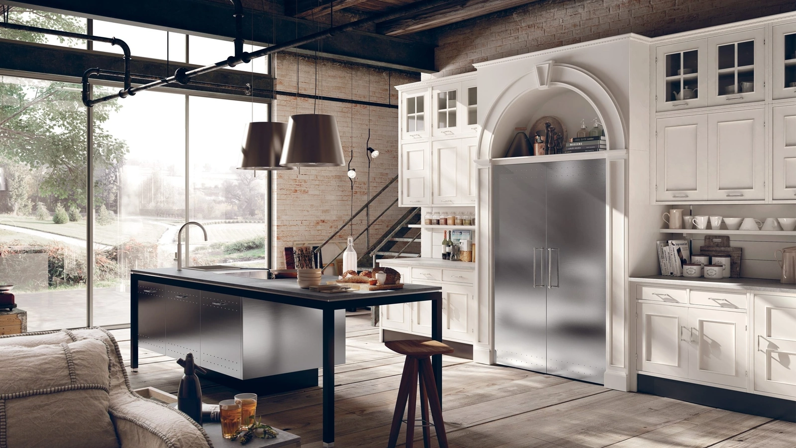 Cucina Classica con isola Montserrat in legno laccato di Marchi
