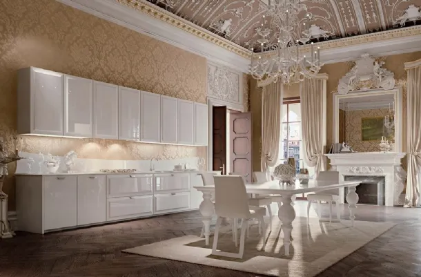 Cucina Classica lineare in laccato lucido e top in vetro Diamond 03 di Scic